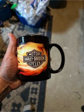 Harley-Davidson Black Mug with Orange and Yellow Flame Logo